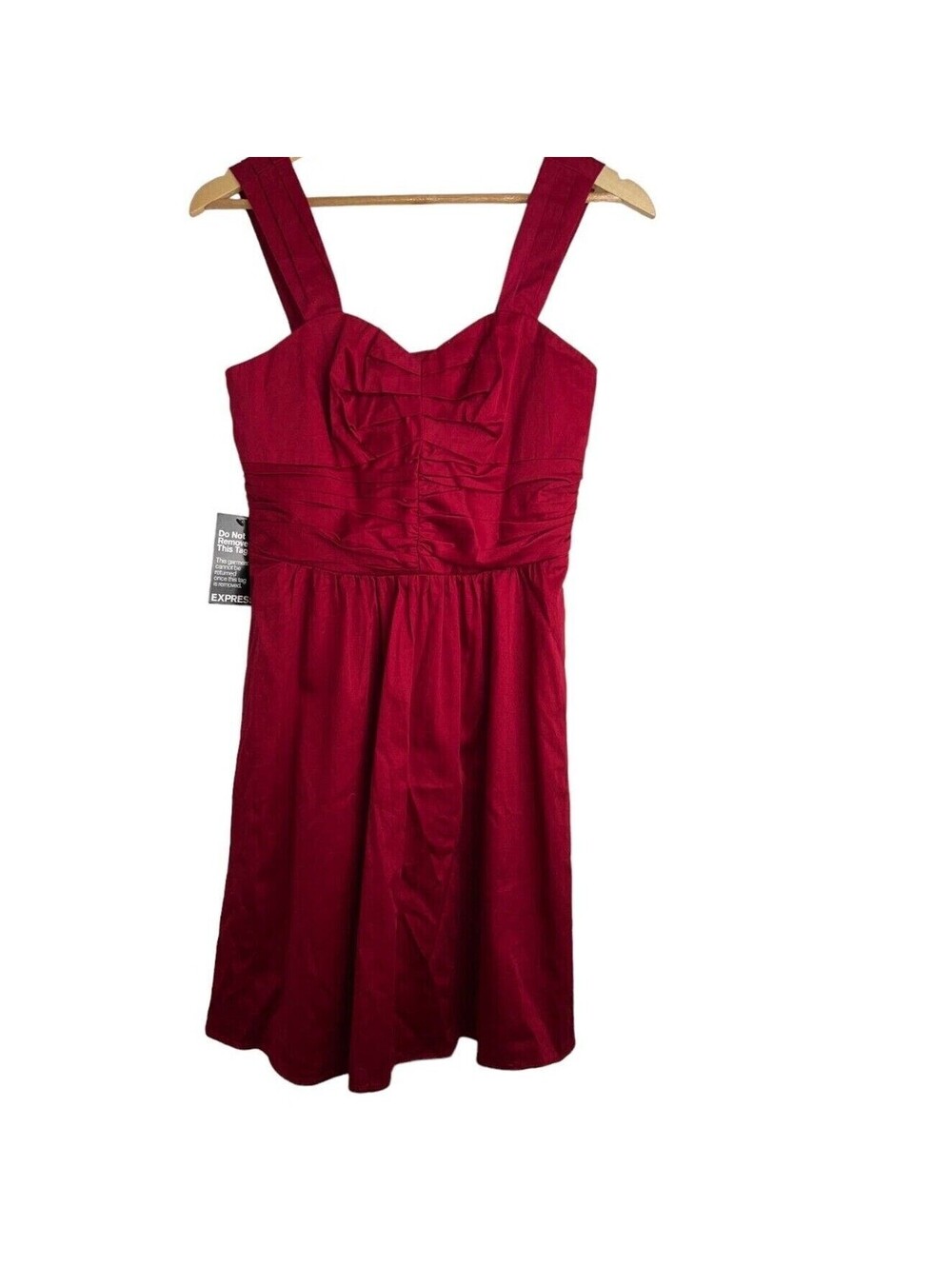 Express Womens Satin Fit & Flare Mini Dress sz 6 sleeveless ruched RED cocktail